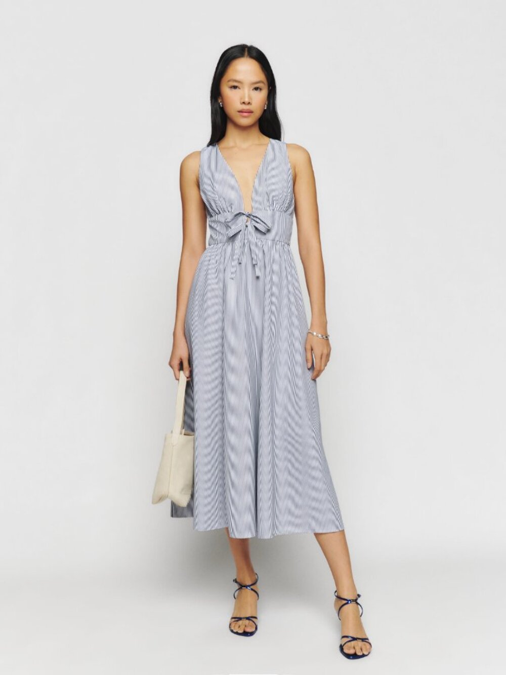 Reformation Alvin Midi Dress in Blue Stripe